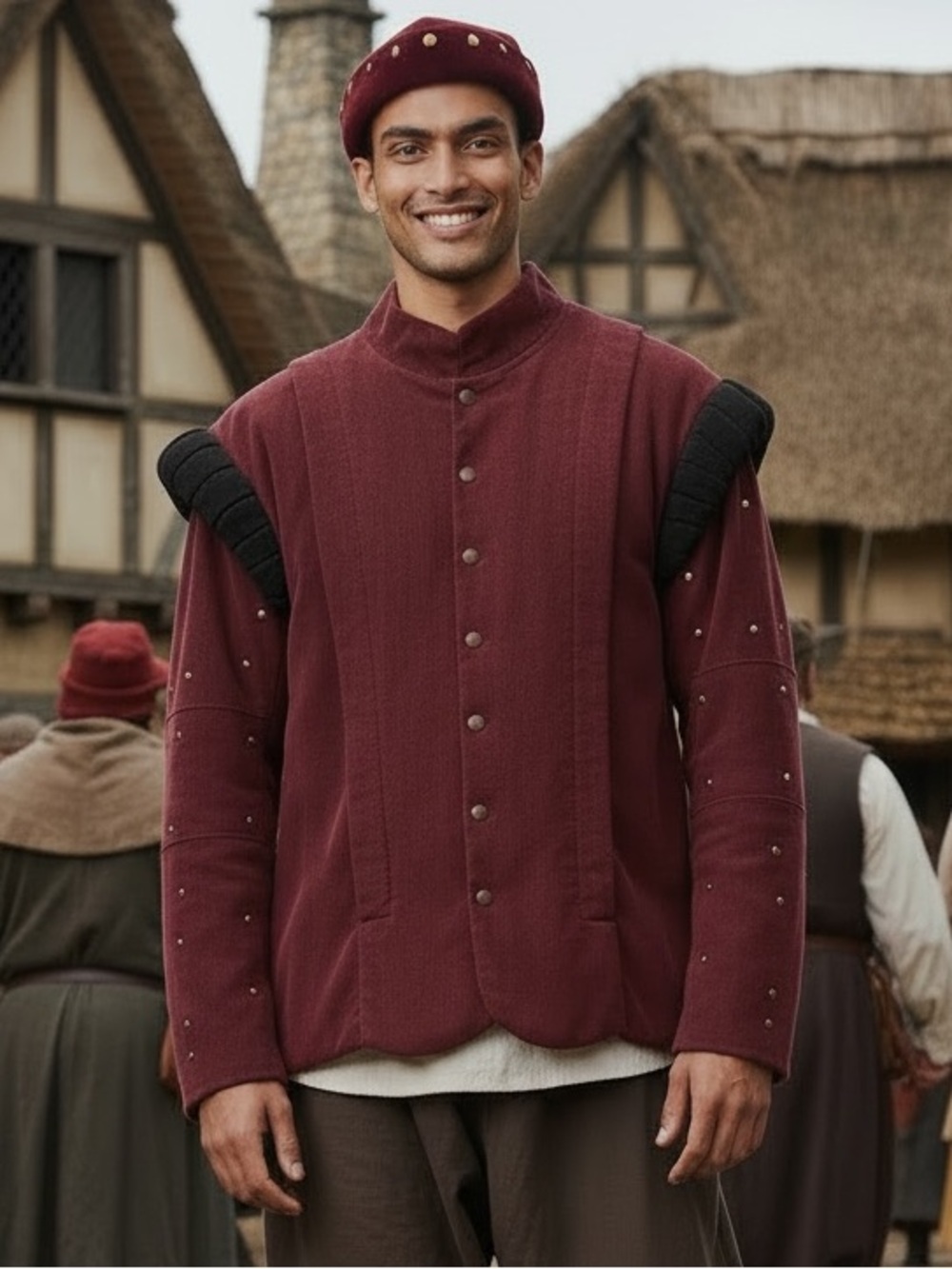 VTG MUSEUM REPLICAS LIMITED BURGUNDY & BLACK CORDUROY MEDIEVAL JACKET SZ XL